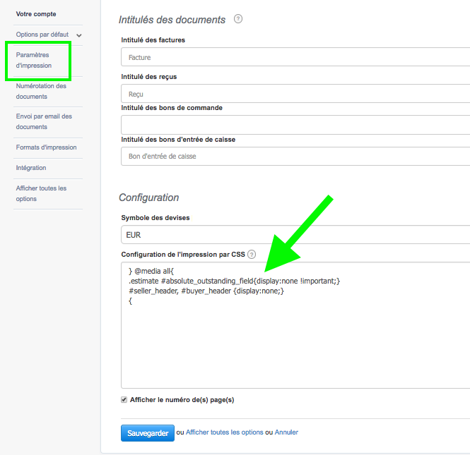 Configuration de l'Impression par CSS Facturation VosFactures.fr