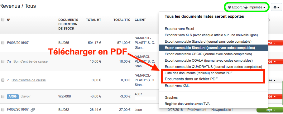 telecharger facture PDF