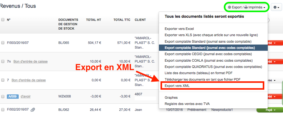 exporter factures xml